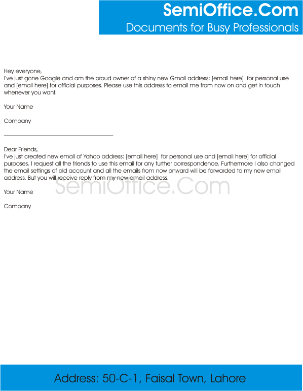 sample letter informing change email address
