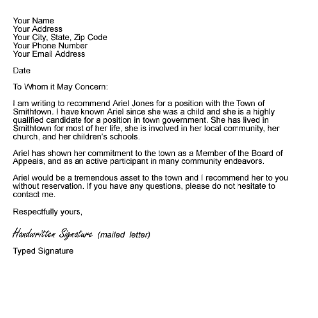 sample of letter of recommendation for personal