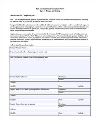 sample questionnaire for environmental impact assessment