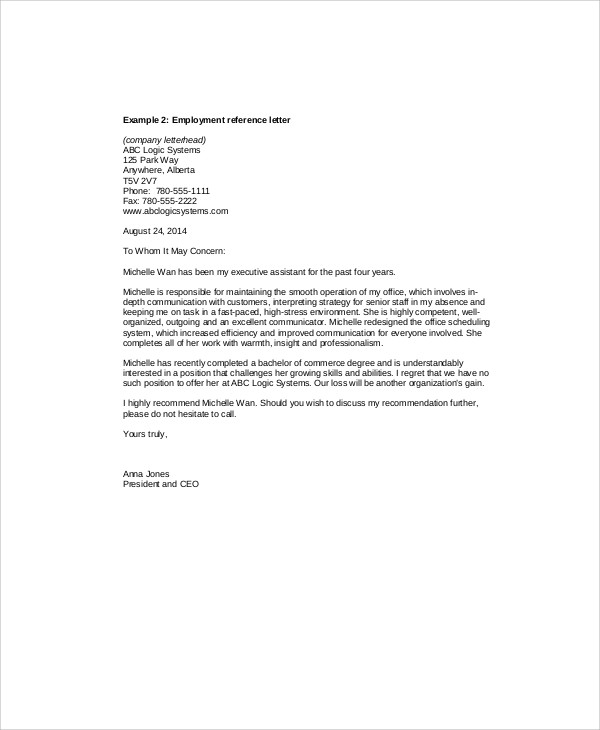 reference letter from employer pdf