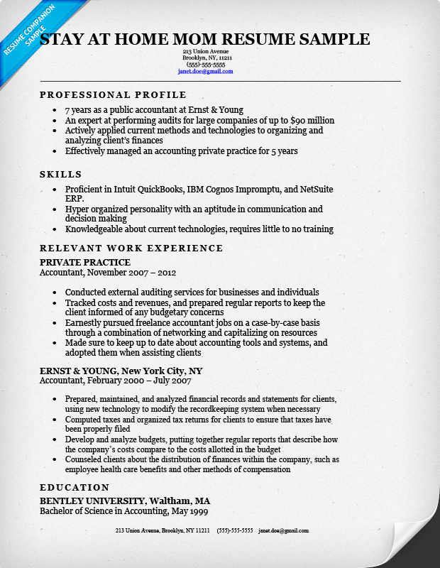 stay at home parent resume sample