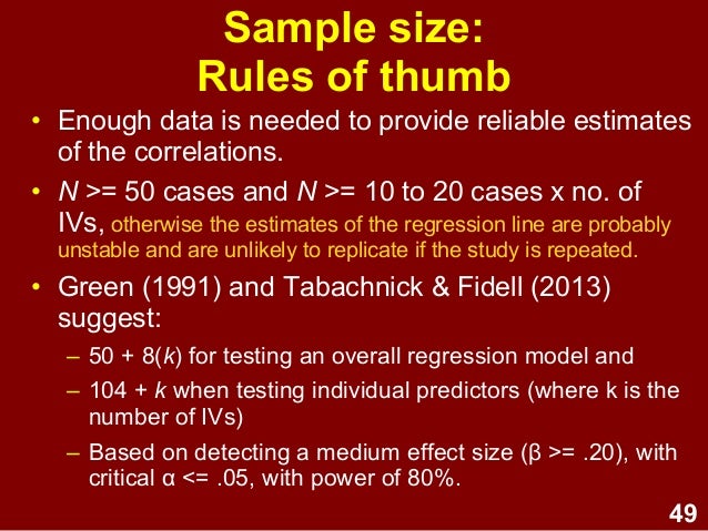 sample size needed for multiple regression