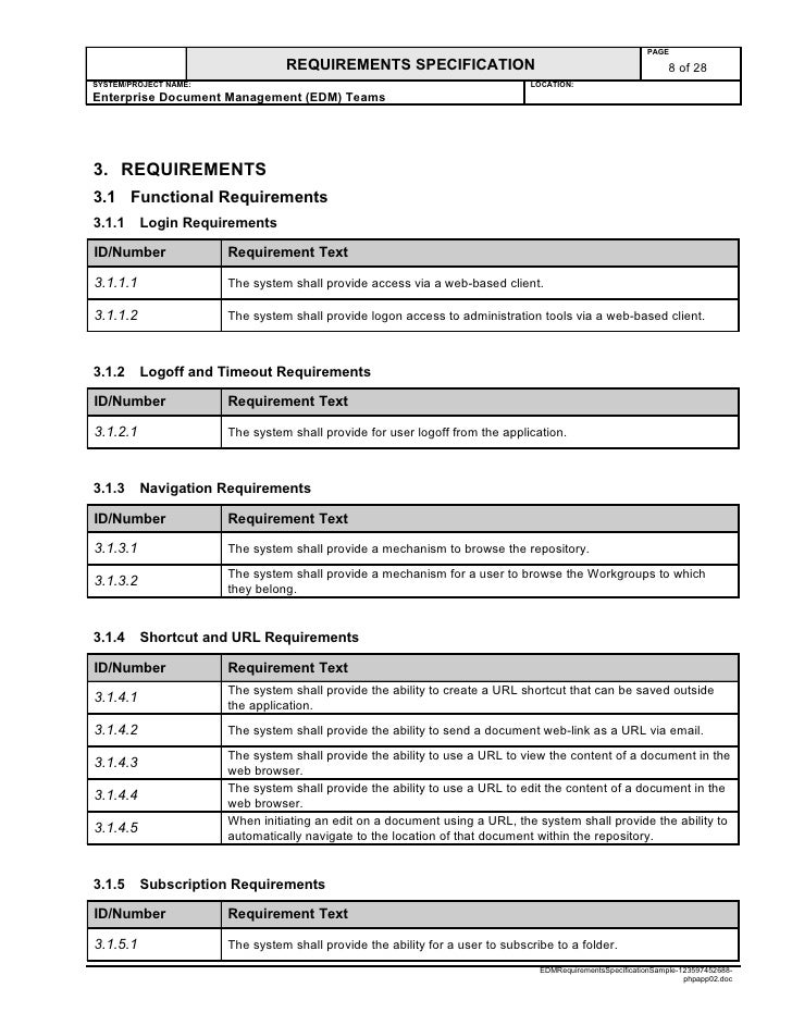 requirement specification document for mobile application