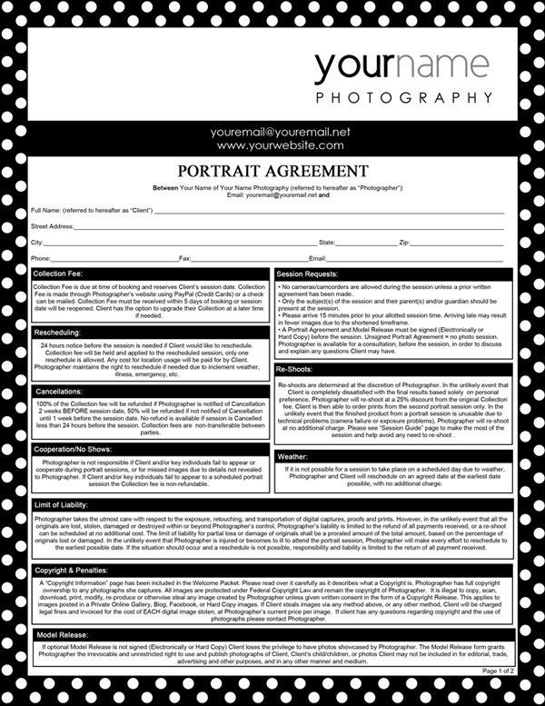 portrait photography contract pdf