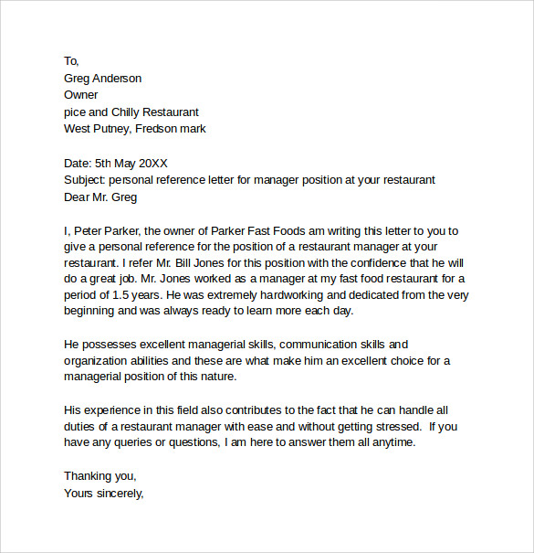 sample of letter of recommendation for personal
